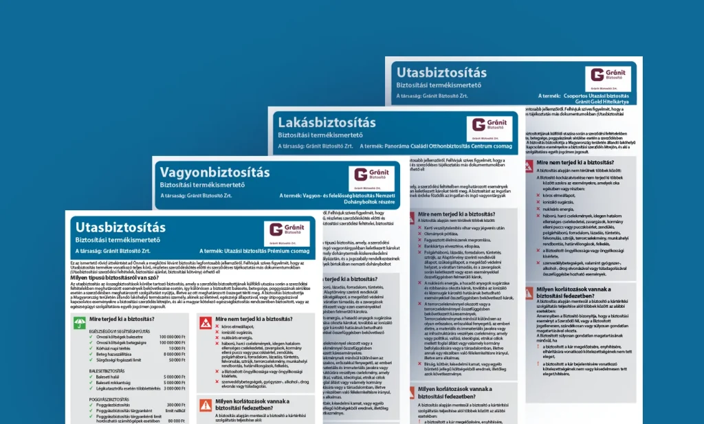 Átlátható és professzionális IPID tervezés biztosítási termékek ismertetésére.